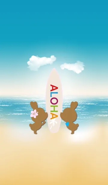 [LINE着せ替え] suntan rabbits and surfboard ALOHA 7.の画像1