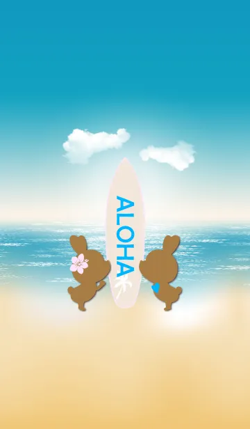 [LINE着せ替え] suntan rabbits and surfboard ALOHA 8.の画像1