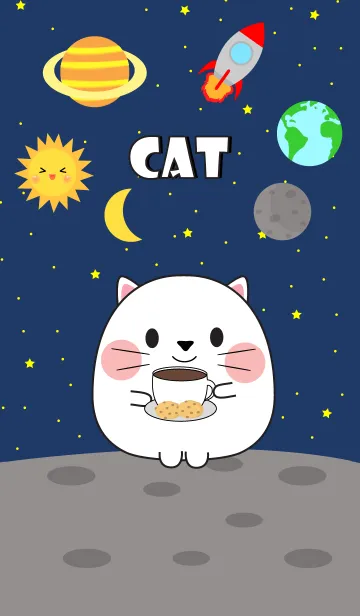 [LINE着せ替え] Cute white cat In Galaxy Theme (jp)の画像1