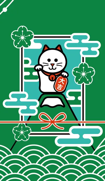 [LINE着せ替え] 招き猫／緑色の画像1