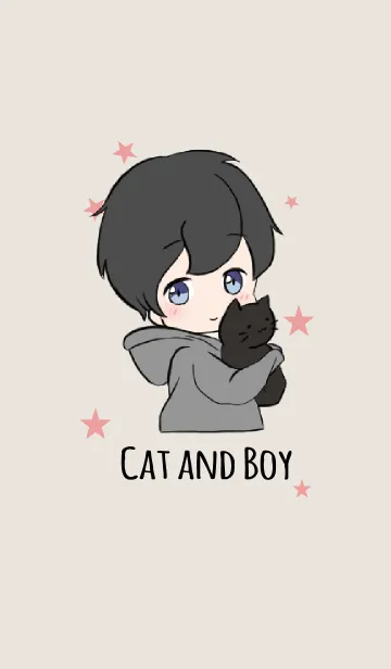 [LINE着せ替え] ベージュ＆ピンク / ネコと男の子の画像1