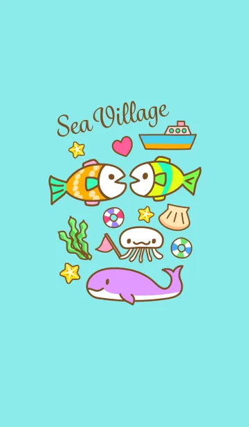 [LINE着せ替え] かわいい魚たちと海の村の画像1
