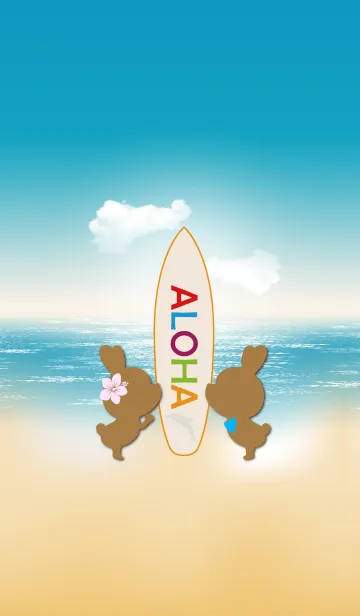[LINE着せ替え] suntan rabbits and surfboard ALOHA 9.の画像1