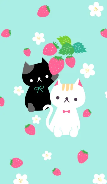 [LINE着せ替え] イチゴの中のかわいい白猫と黒猫の画像1