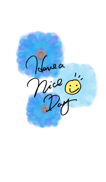 [LINE着せ替え] 水彩青お花-スマイル23-の画像1