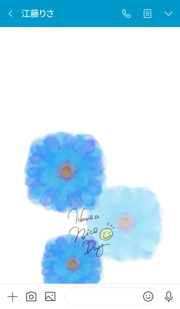 [LINE着せ替え] 水彩青お花-スマイル23-の画像4