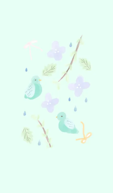 [LINE着せ替え] 鳥と花と雨の画像1