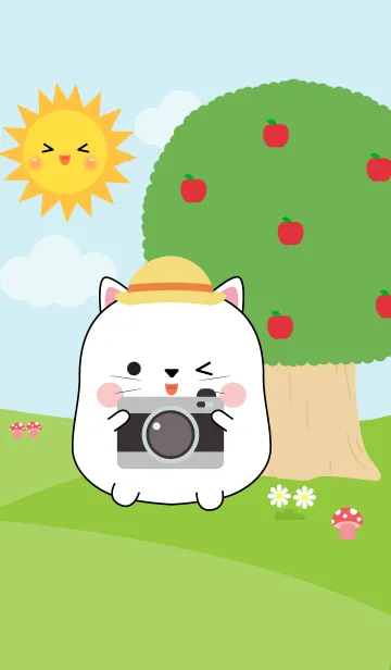 [LINE着せ替え] Fat White Cat in Forest Theme (jp)の画像1