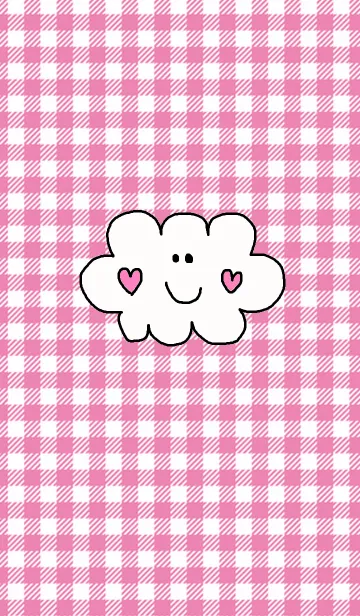 [LINE着せ替え] Happy cloud theme pink checkの画像1