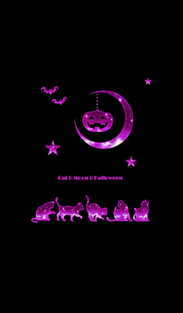 [LINE着せ替え] 猫と月とハロウィン2019 黒ピンクVer.の画像1