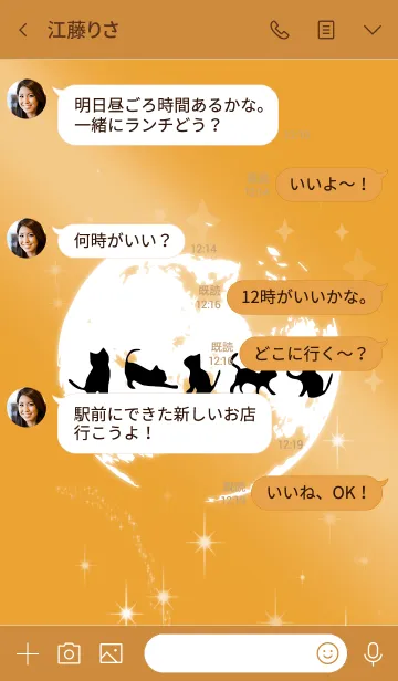 [LINE着せ替え] オレンジ : 運気を引き寄せる満月と猫の画像4