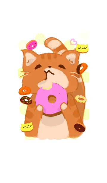 [LINE着せ替え] 幸せそうにドーナッツを食べる三毛猫の画像1