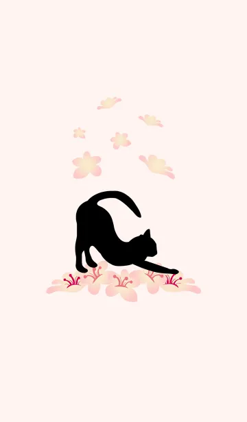 [LINE着せ替え] ピンクの花と黒い猫の画像1