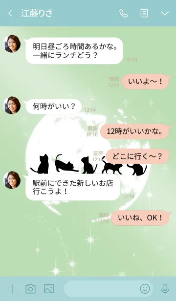 [LINE着せ替え] 青緑 : 運気を引き寄せる満月と猫の画像4