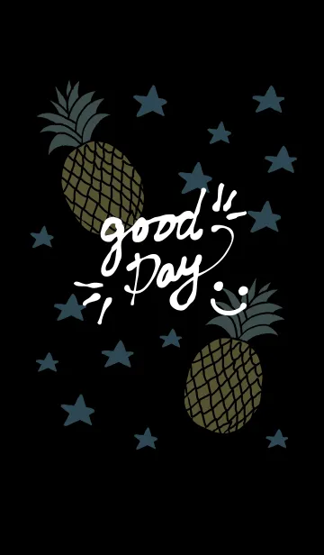 [LINE着せ替え] スマイル・パイナップル・星-黒24-の画像1