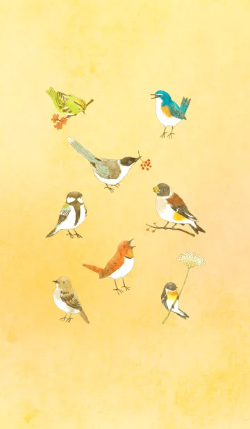 [LINE着せ替え] 小鳥たち（イエロー） #水彩タッチの画像1