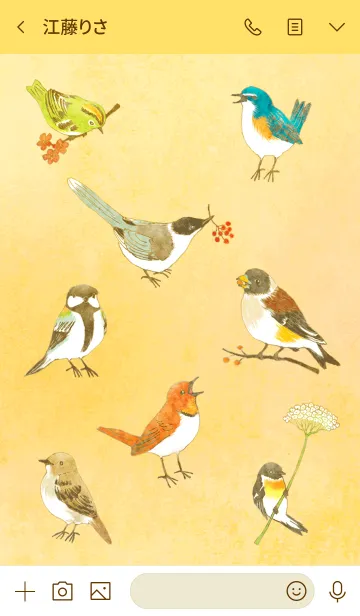 [LINE着せ替え] 小鳥たち（イエロー） #水彩タッチの画像3