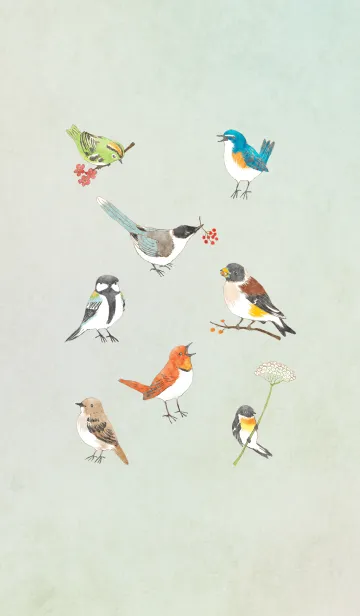 [LINE着せ替え] 小鳥たち（ブルー）#水彩タッチの画像1
