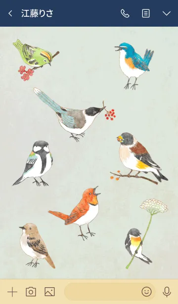 [LINE着せ替え] 小鳥たち（ブルー）#水彩タッチの画像3