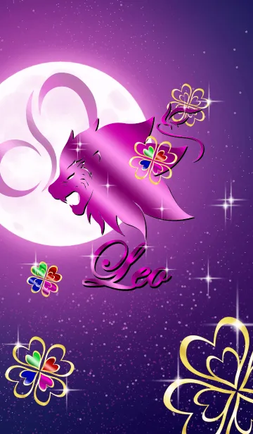 [LINE着せ替え] 12星座 -獅子座 四葉のクローバーと月-の画像1