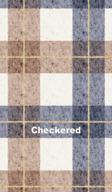 [LINE着せ替え] ブランケット チェック(ベージュ＆紺)の画像1