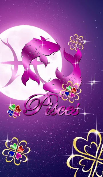 [LINE着せ替え] 12星座 -魚座 四葉のクローバーと月-の画像1