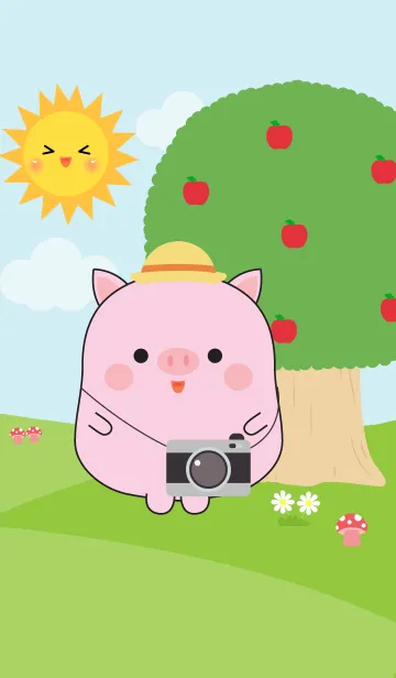 [LINE着せ替え] Fat Pink Pig in Forest Theme (jp)の画像1