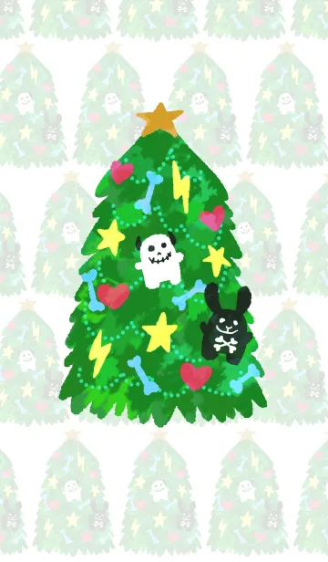 [LINE着せ替え] ロックなウサギとドクロ/クリスマスツリーの画像1