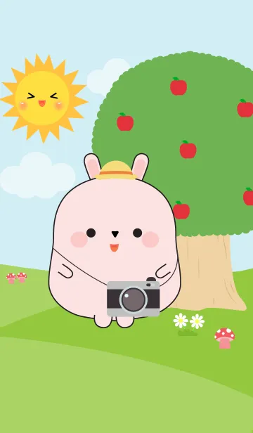 [LINE着せ替え] Fat Pink Rabbit in Forest Theme (jp)の画像1