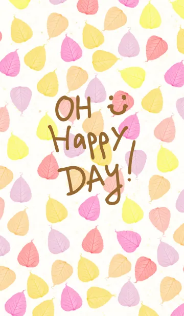 [LINE着せ替え] カラフルピンク葉っぱスマイル-23-の画像1