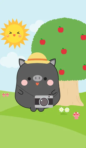 [LINE着せ替え] Fat Black Pig in Forest Theme (jp)の画像1