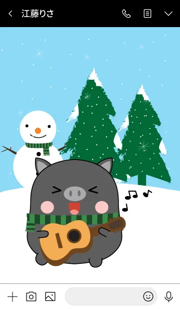 [LINE着せ替え] Winter black pig Theme (jp)の画像3