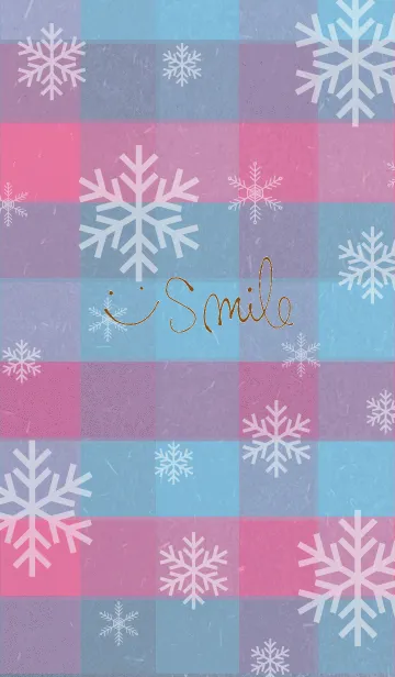 [LINE着せ替え] 雪の結晶チェック青/ピンク-スマイル30-の画像1