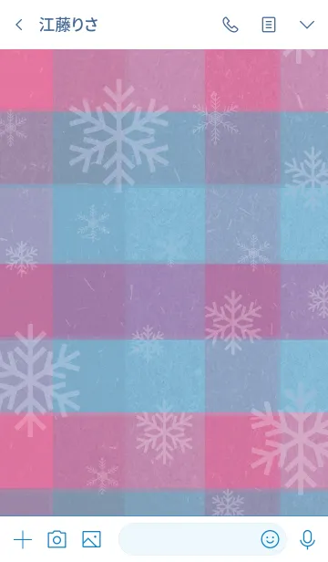[LINE着せ替え] 雪の結晶チェック青/ピンク-スマイル30-の画像3