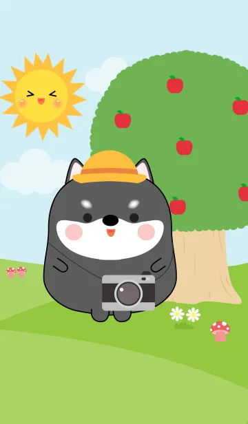 [LINE着せ替え] Fat Black Shiba Inu in Forest Theme (jp)の画像1