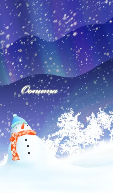 [LINE着せ替え] おおぬま☆オーロラを眺める雪だるま☆冬の画像1