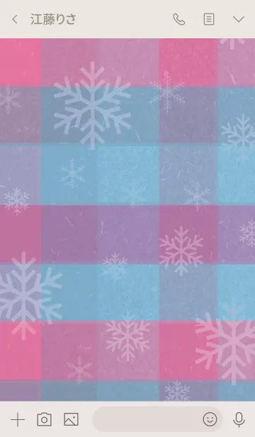 [LINE着せ替え] 雪の結晶チェック青/ピンク-スマイル9-の画像3
