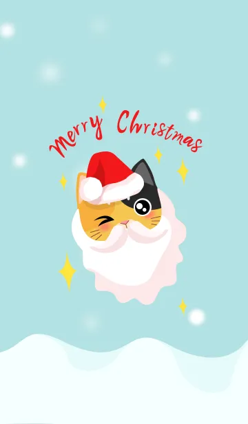 [LINE着せ替え] クリスマススノーフレーク背景猫サンタの画像1
