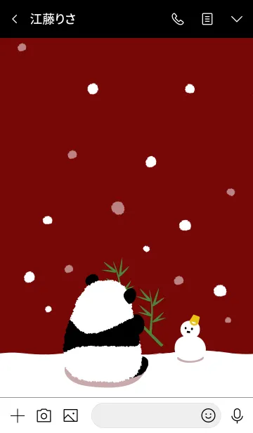 [LINE着せ替え] 仔パンダと雪だるま（赤）の画像3