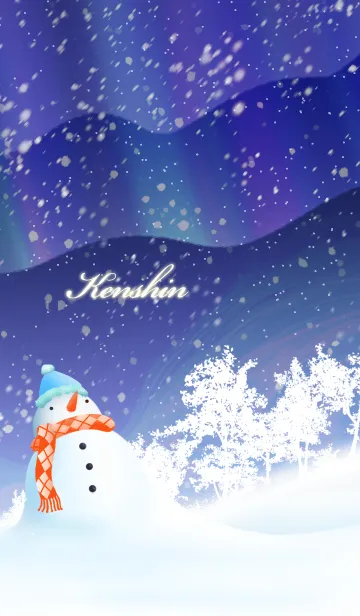 [LINE着せ替え] けんしん☆オーロラを眺める雪だるま☆冬の画像1