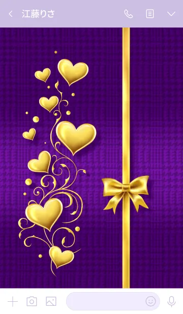 [LINE着せ替え] Gold Heart ＆ Gold Ribbon #2020 purpleの画像3