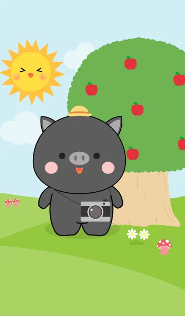 [LINE着せ替え] Black Pig in Forest Theme (jp)の画像1