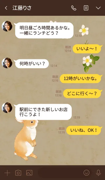 [LINE着せ替え] うさぎと苺（モカブラウン）の画像4