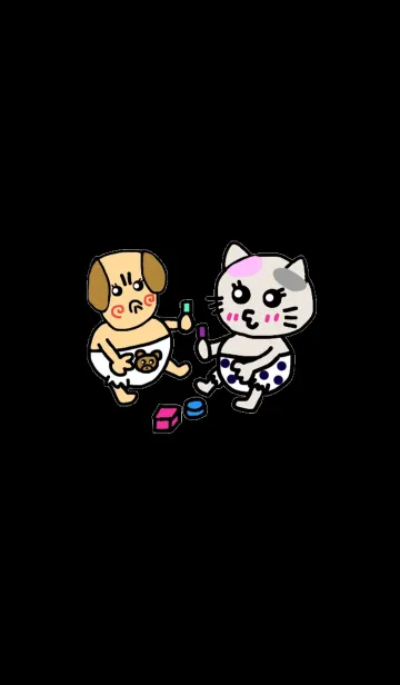 [LINE着せ替え] バブー猫とバブー犬 （黒バージョン）の画像1