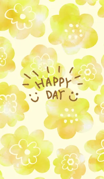 [LINE着せ替え] 黄色水彩お花柄 スマイル12の画像1