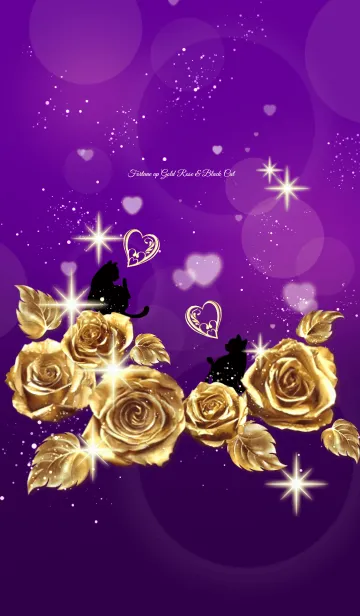 [LINE着せ替え] 運気アップ♥ゴールドローズ＆黒猫 Violetの画像1