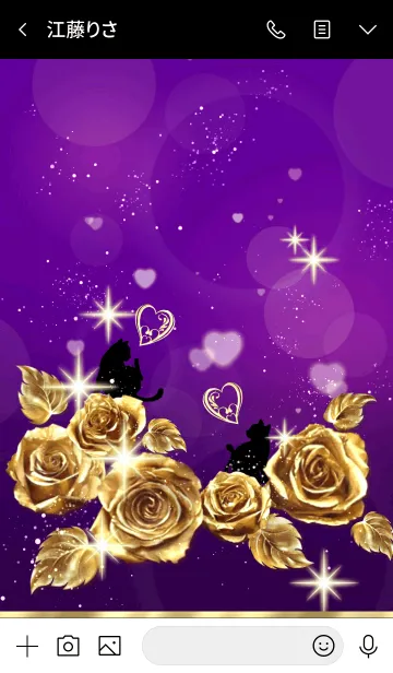 [LINE着せ替え] 運気アップ♥ゴールドローズ＆黒猫 Violetの画像3