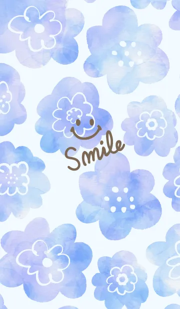 [LINE着せ替え] 青色水彩お花柄 スマイル7の画像1