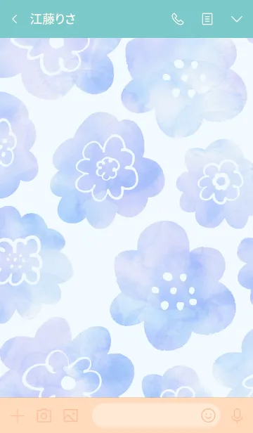 [LINE着せ替え] 青色水彩お花柄 スマイル7の画像3