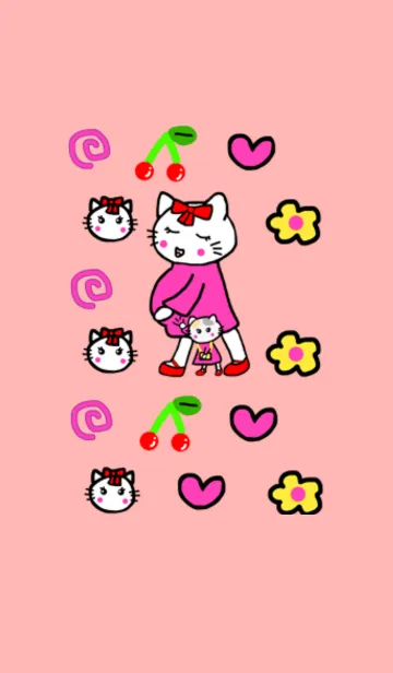 [LINE着せ替え] ポカポカにゃんこファミリー Cピンクの画像1